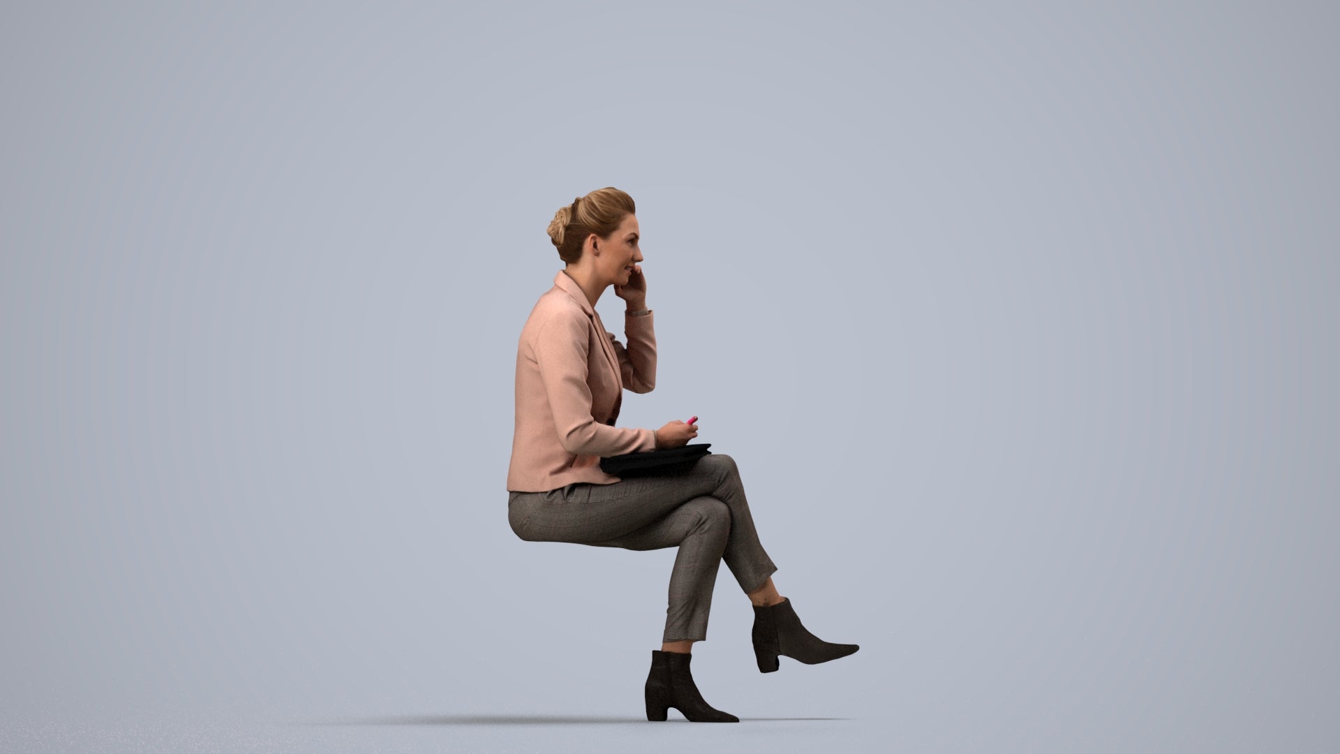 photogrammetry 3D woman business, realistic human model archviz FBX, side view render