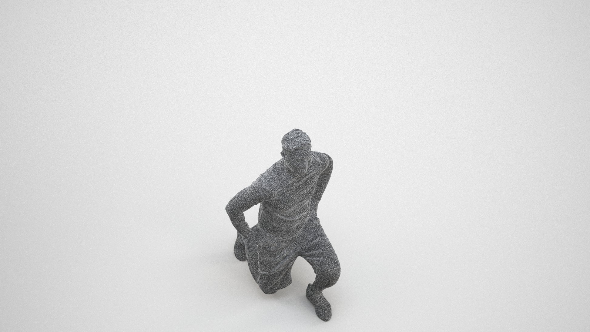 3D human model man sport, photogrammetry scanned person for archviz, wireframe three-quarter view
