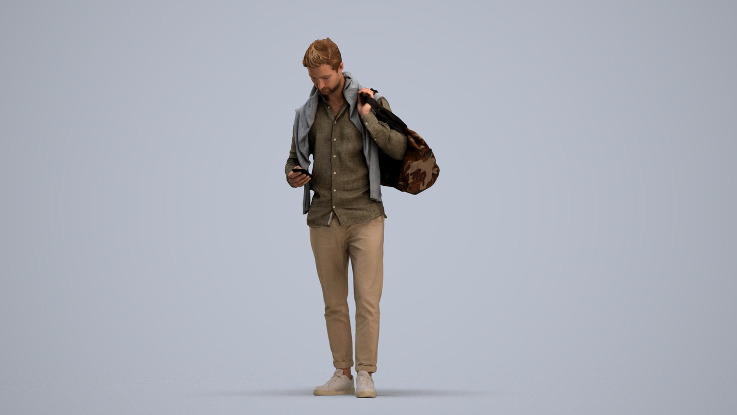 realistic 3D people man casual walking, render-ready for V-Ray and Corona, FBX OBJ, standing pose render