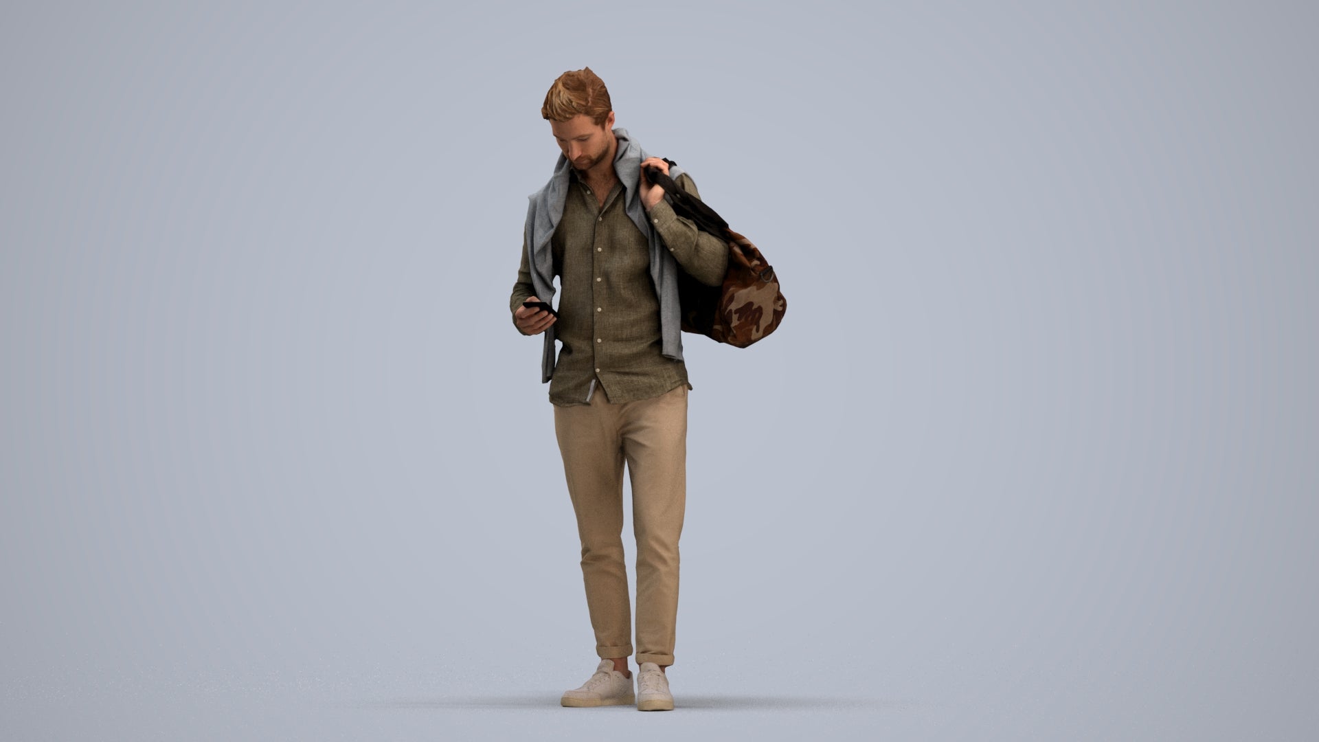 realistic 3D people man casual walking, render-ready for V-Ray and Corona, FBX OBJ, standing pose render