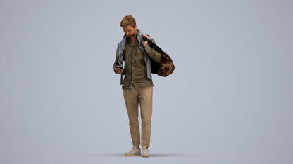 realistic 3D people man casual walking, render-ready for V-Ray and Corona, FBX OBJ, standing pose render