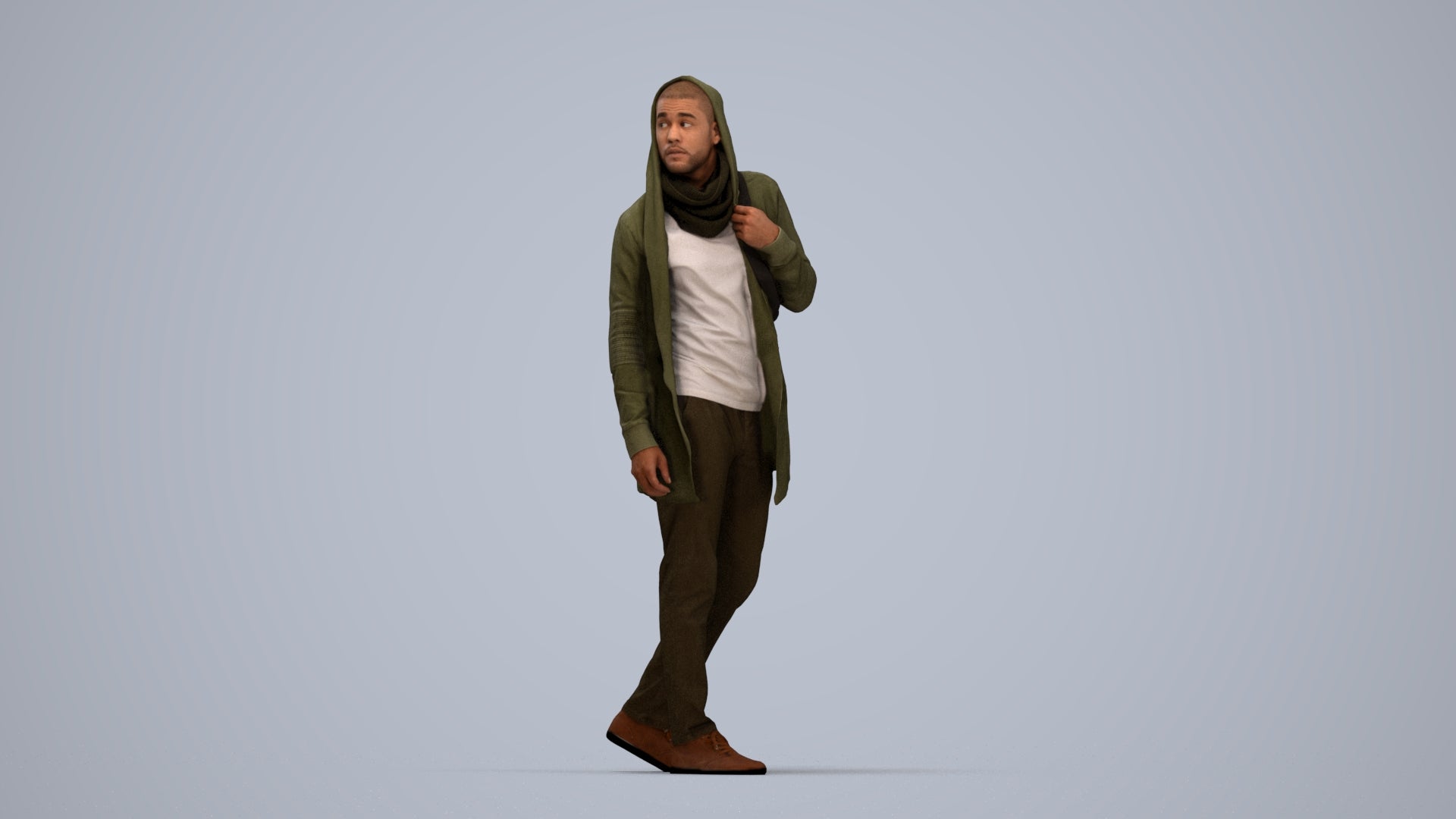 realistic 3D man casual walking, scanned archviz people for Blender and 3ds Max, top-down view render