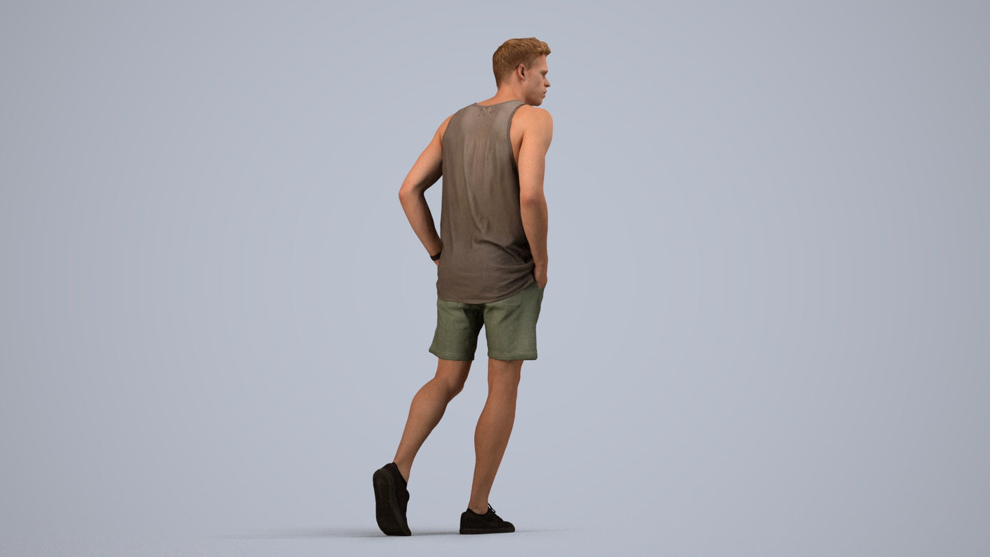 3D human model woman casual walking, photogrammetry scanned person for archviz, side view render