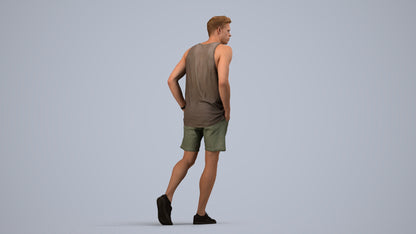 3D human model woman casual walking, photogrammetry scanned person for archviz, side view render