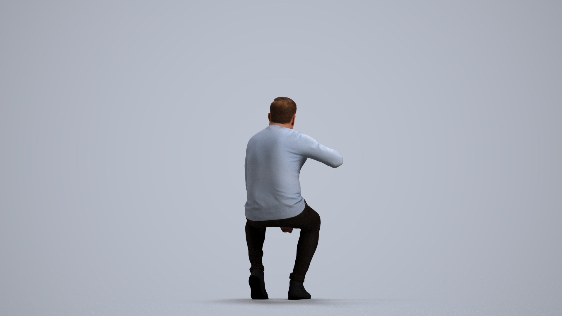 realistic 3D human man casual sitting, archviz people FBX OBJ for Blender, front view render