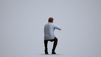 realistic 3D human man casual sitting, archviz people FBX OBJ for Blender, front view render