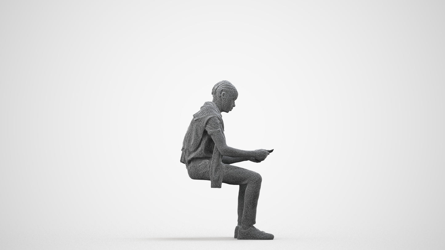 3D people model boy kids, scanned human for 3ds Max rendering, wireframe side view