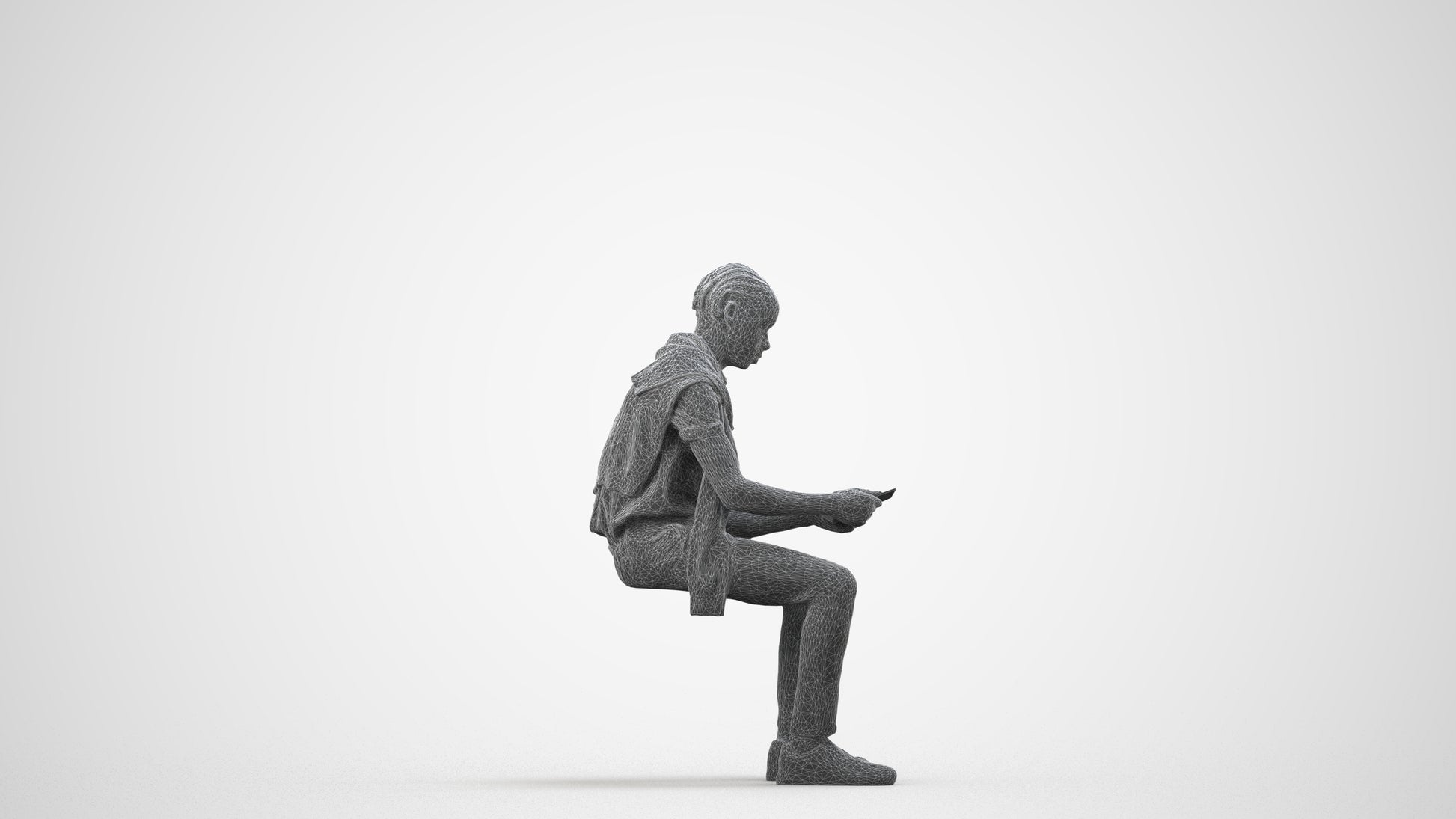 3D people model boy kids, scanned human for 3ds Max rendering, wireframe side view