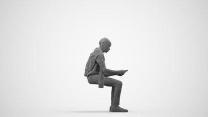3D people model boy kids, scanned human for 3ds Max rendering, wireframe side view