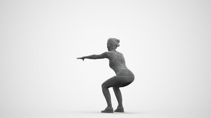 3D human model woman sport, photogrammetry scanned person for archviz, wireframe front view