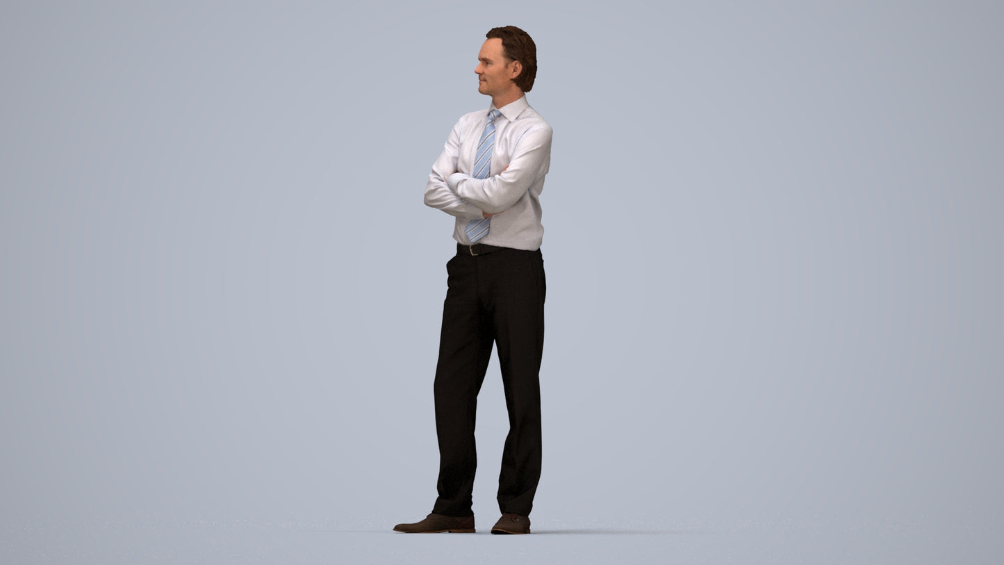 realistic 3D people man business, render-ready for V-Ray and Corona, FBX OBJ, top-down view render