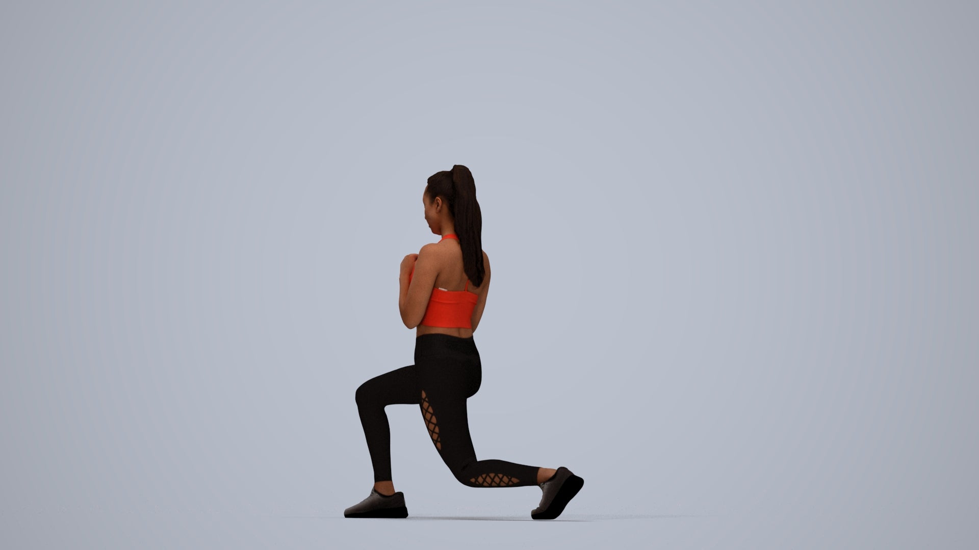 scanned 3D woman sport, photogrammetry people for Enscape and V-Ray, top-down view render