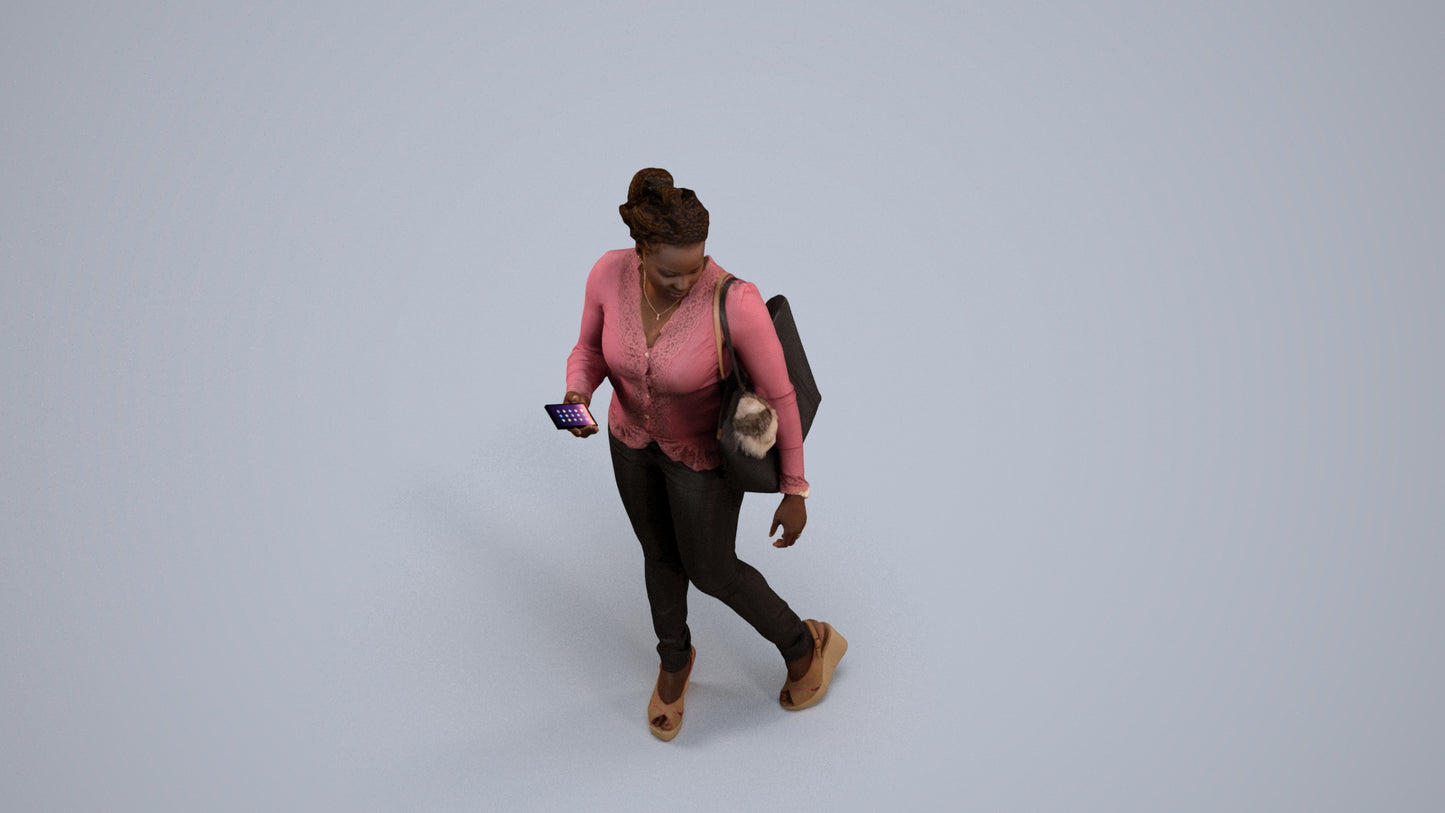 photogrammetry 3D woman casual walking, realistic human model archviz FBX, back view render