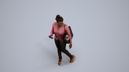 photogrammetry 3D woman casual walking, realistic human model archviz FBX, back view render