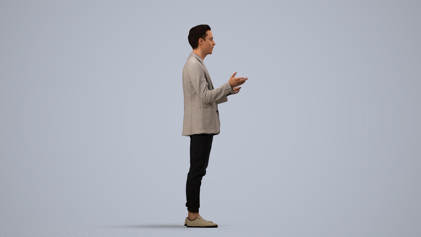realistic 3D people man business, render-ready for V-Ray and Corona, FBX OBJ, side view render