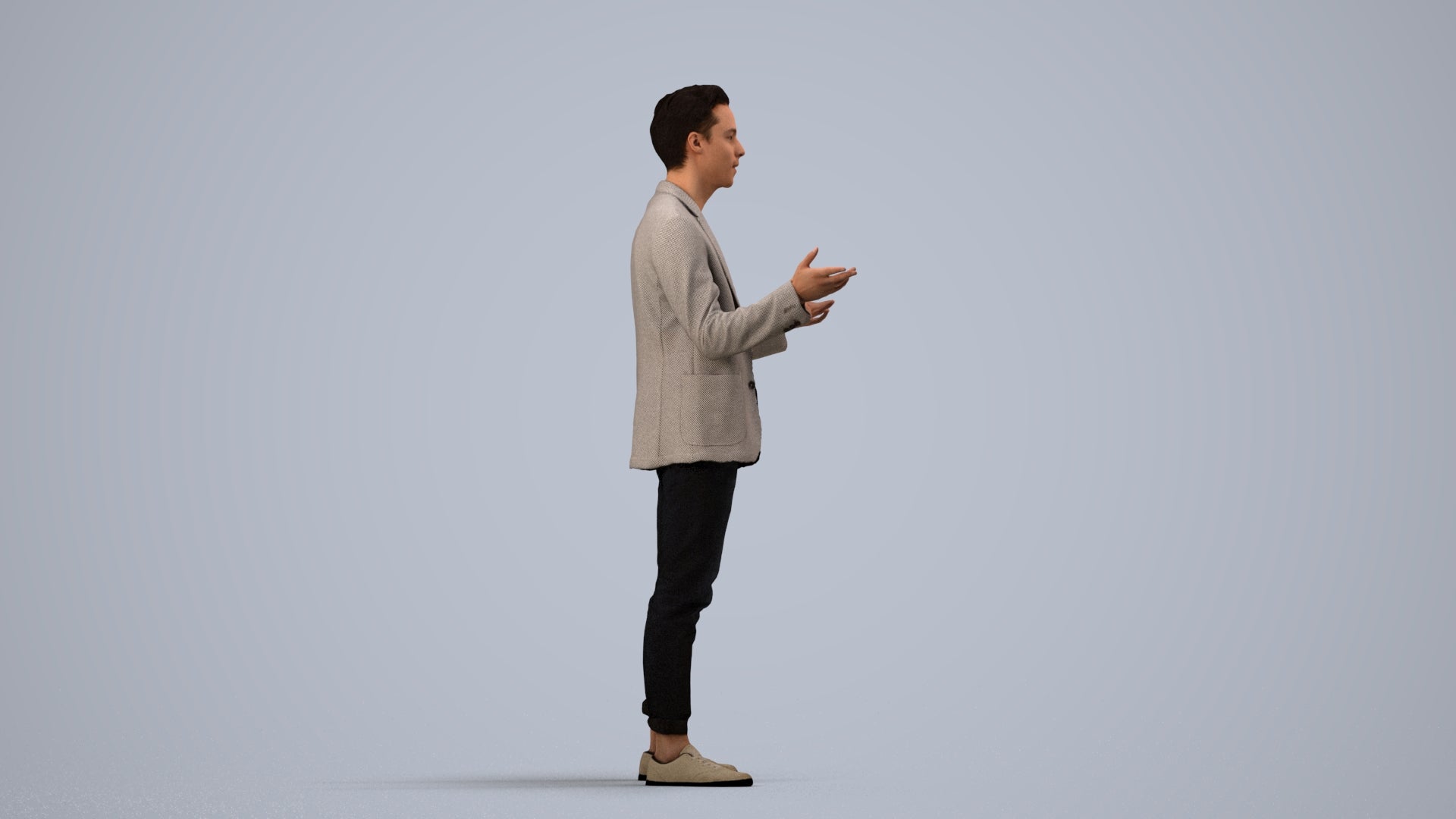 realistic 3D people man business, render-ready for V-Ray and Corona, FBX OBJ, side view render