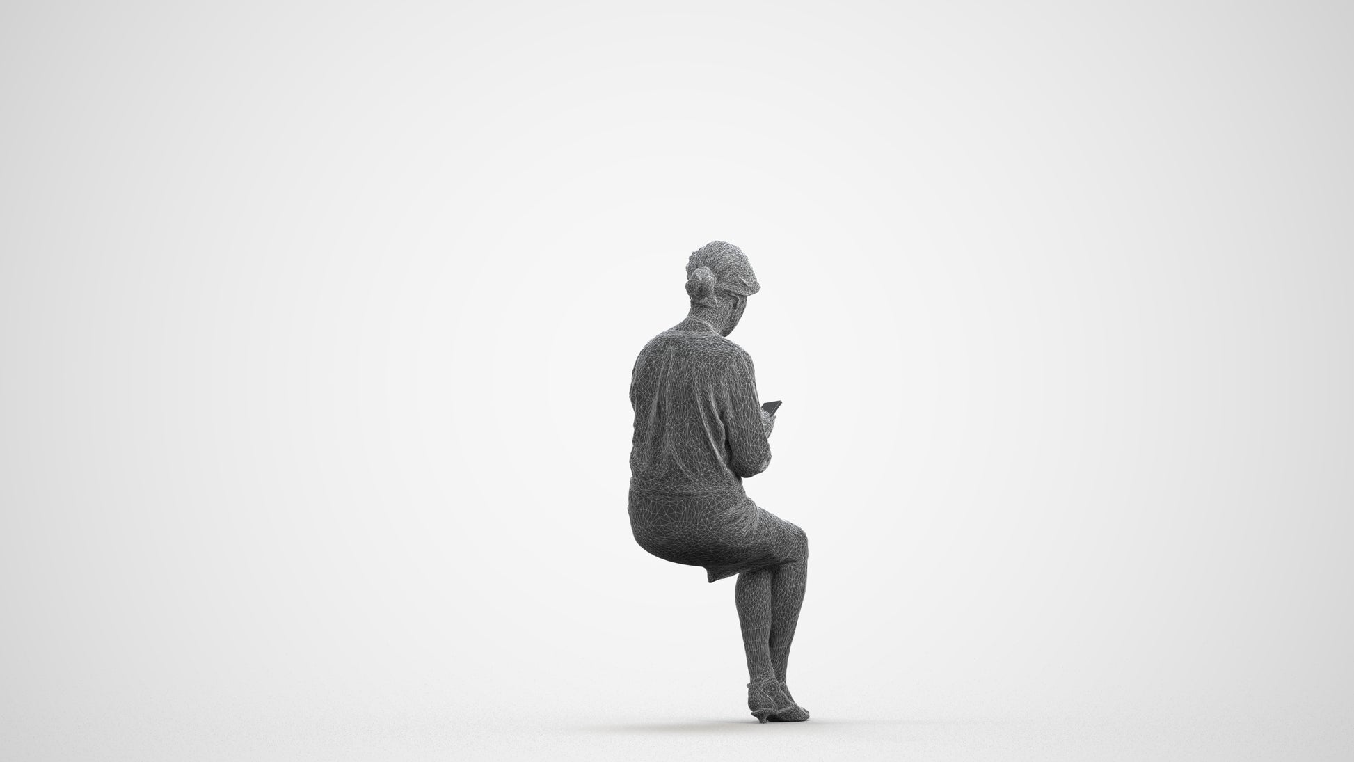 scanned 3D senior woman business sitting, photogrammetry people for Enscape and V-Ray, wireframe front view
