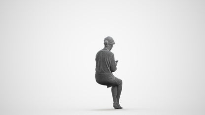 scanned 3D senior woman business sitting, photogrammetry people for Enscape and V-Ray, wireframe front view
