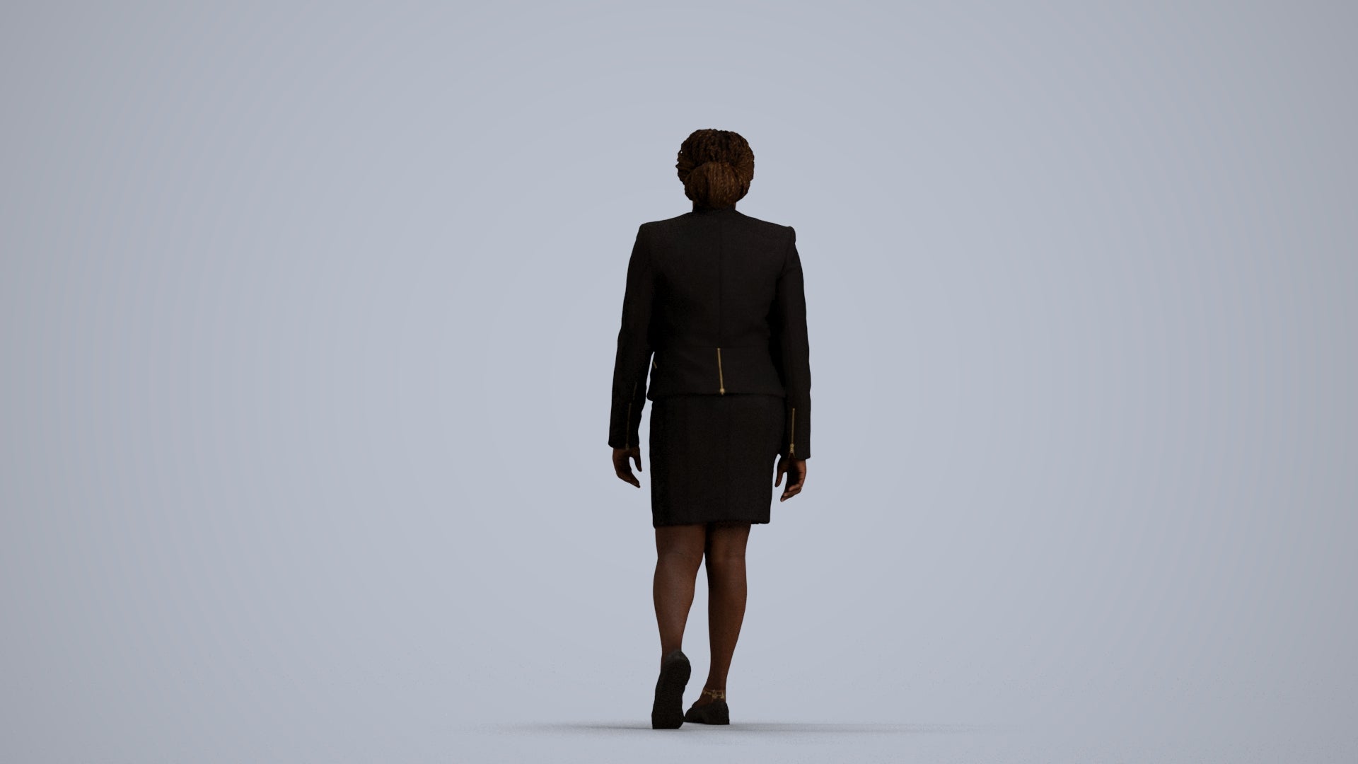 realistic 3D human woman business walking, archviz people FBX OBJ for Blender, front view render