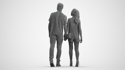 realistic 3D woman casual couple, scanned archviz people for Blender and 3ds Max, wireframe front view