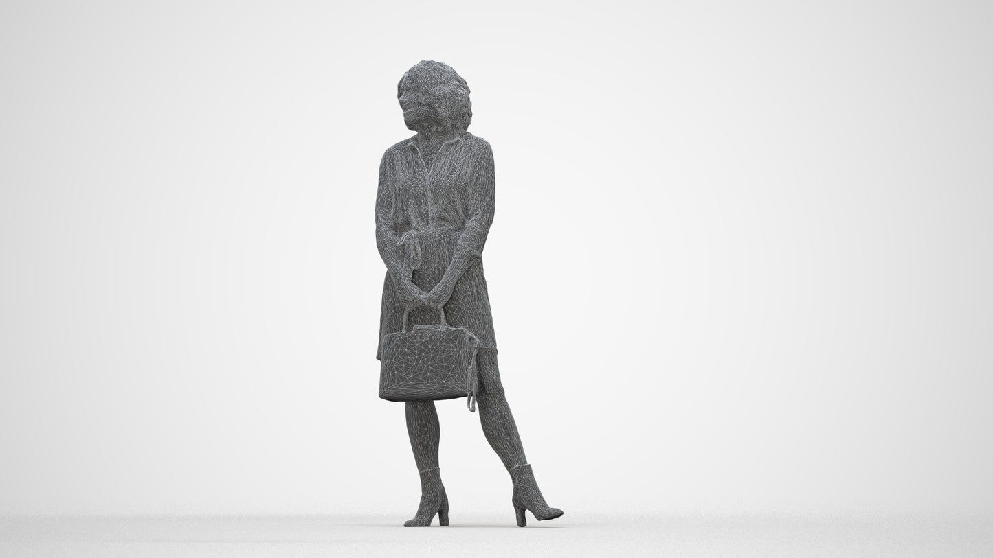 realistic 3D woman casual standing, scanned archviz people for Blender and 3ds Max, wireframe back view