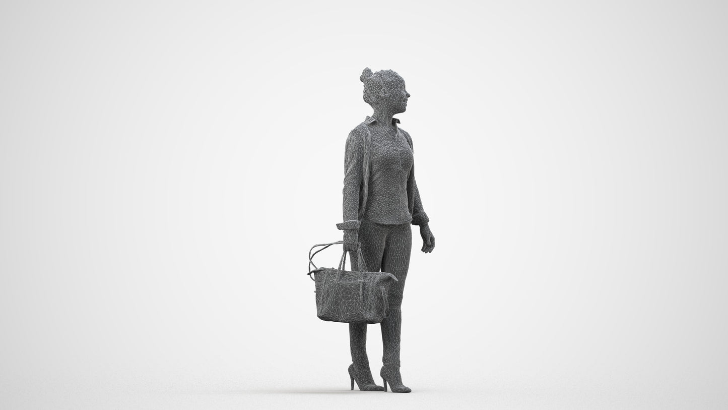 realistic 3D human woman business walking, archviz people FBX OBJ for Blender, wireframe side view