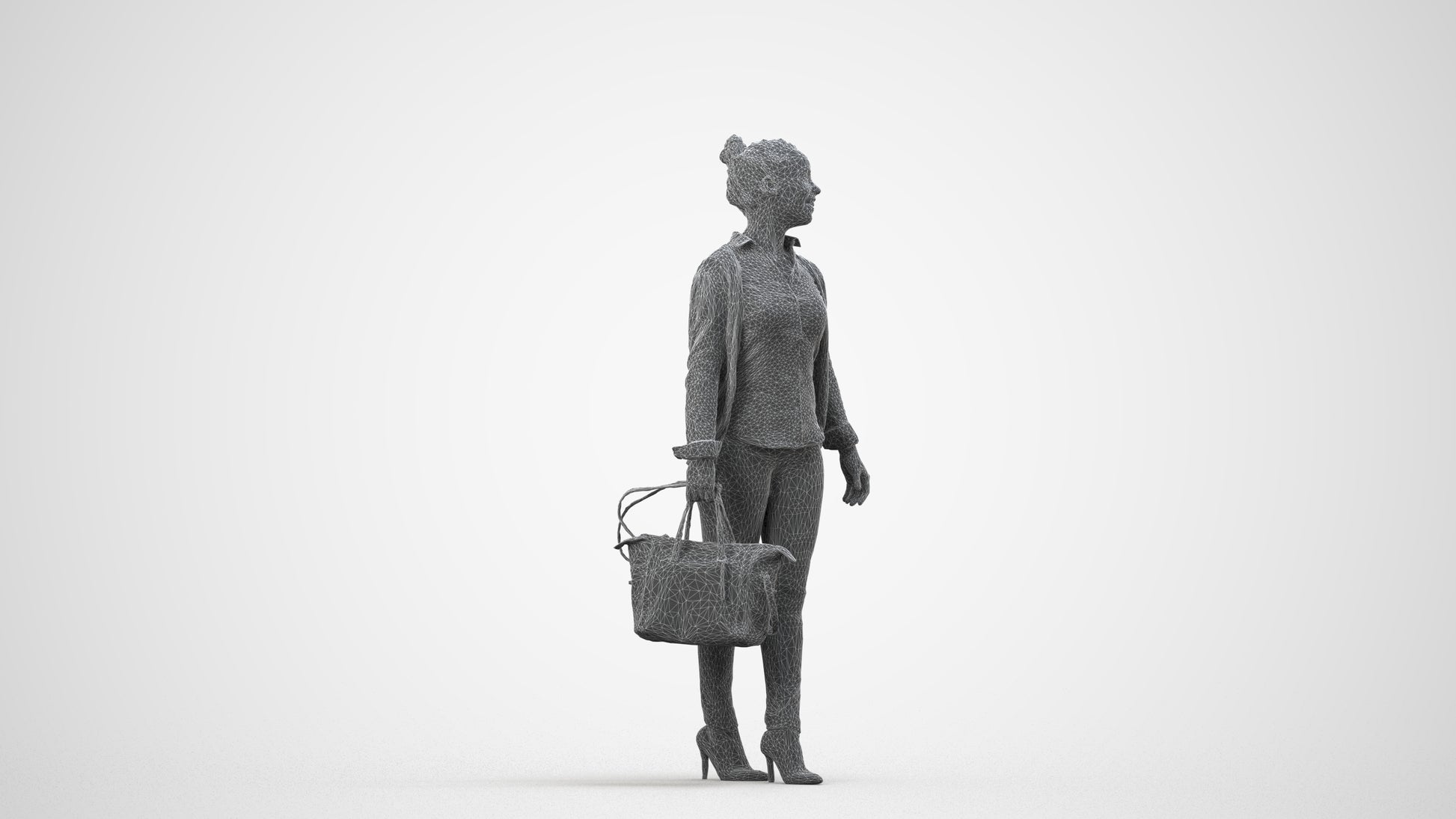 realistic 3D human woman business walking, archviz people FBX OBJ for Blender, wireframe side view