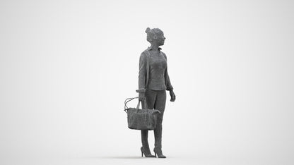 realistic 3D human woman business walking, archviz people FBX OBJ for Blender, wireframe side view