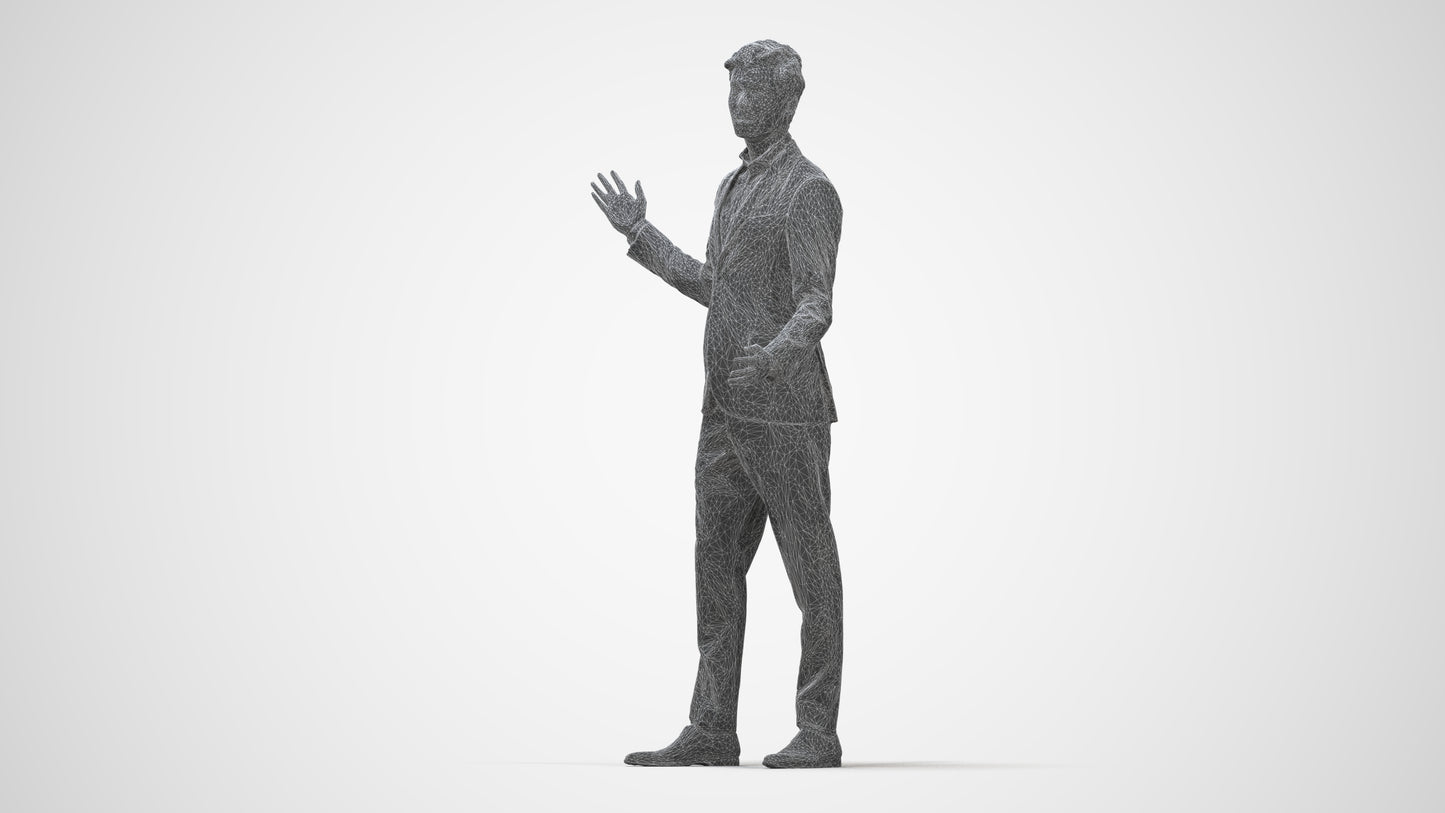 photogrammetry 3D man business, realistic human model archviz FBX, wireframe back view