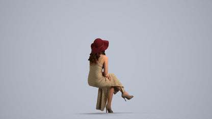 scanned 3D woman casual sitting, photogrammetry people for Enscape and V-Ray, front view render