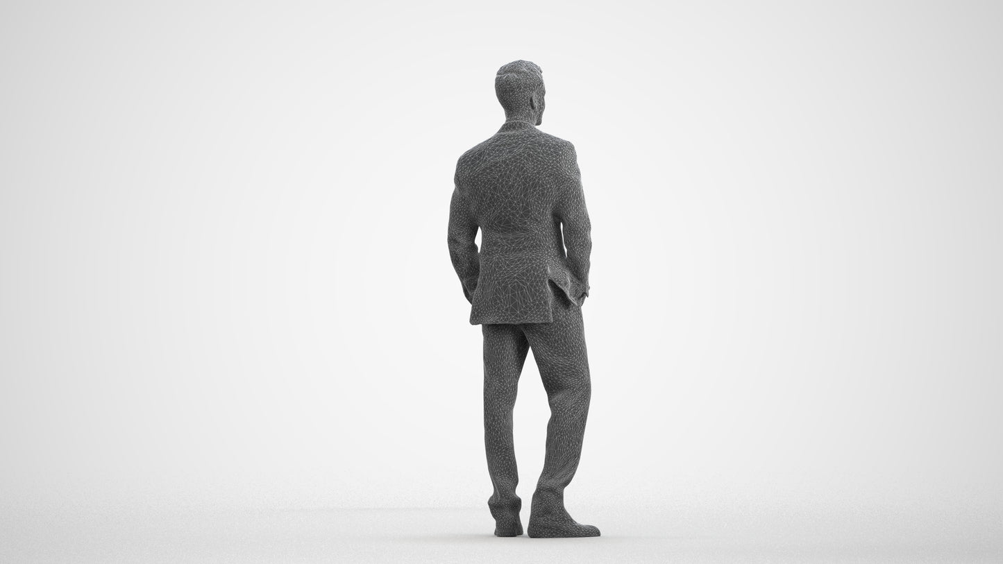 realistic 3D man business, scanned archviz people for Blender and 3ds Max, wireframe front view