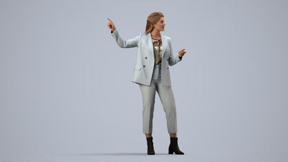 3D human model woman business, photogrammetry scanned person for archviz, side view render