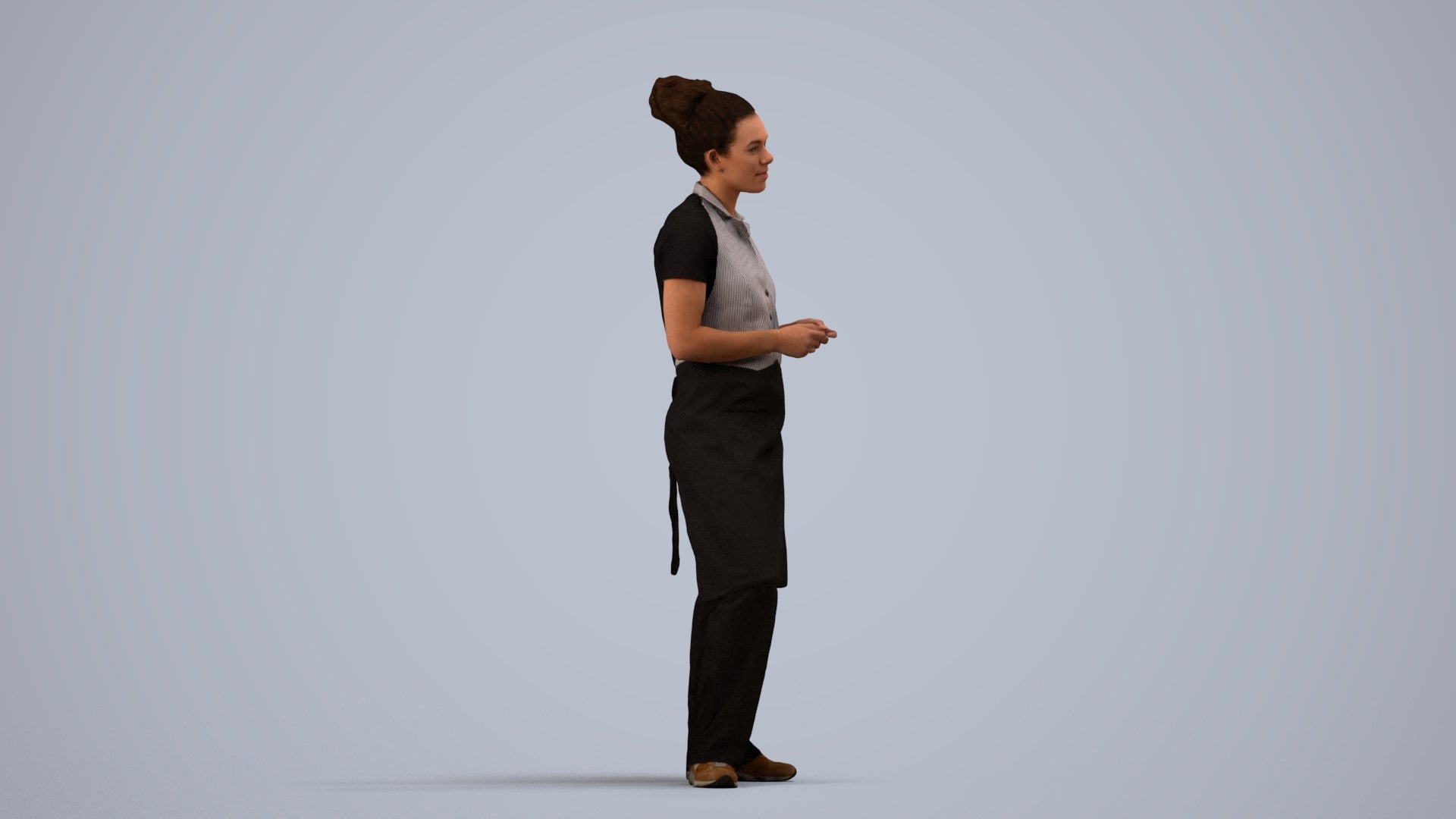 scanned 3D woman hospitality, photogrammetry people for Enscape and V-Ray, side view render