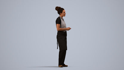 scanned 3D woman hospitality, photogrammetry people for Enscape and V-Ray, side view render