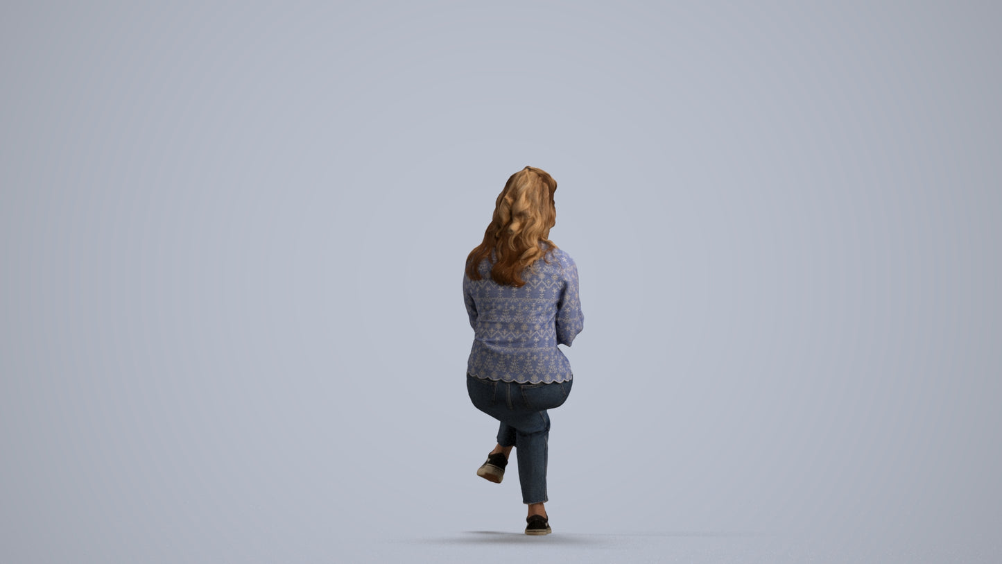 realistic 3D human woman casual sitting, archviz people FBX OBJ for Blender, front view render