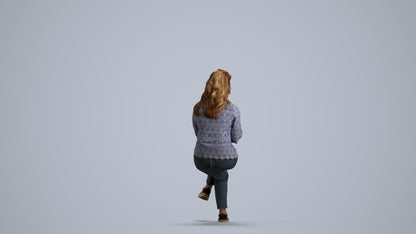 realistic 3D human woman casual sitting, archviz people FBX OBJ for Blender, front view render