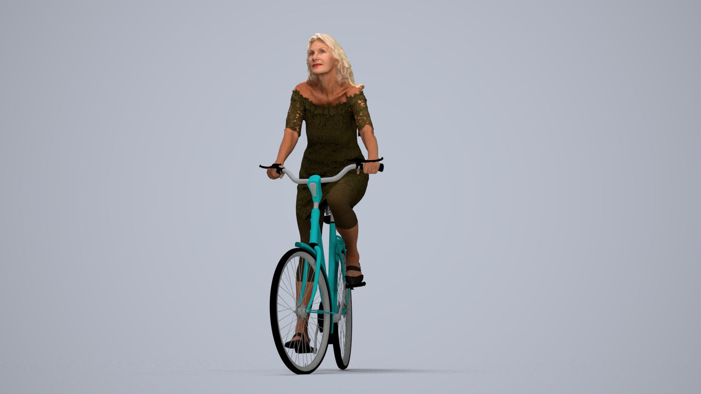 3D people model senior woman casual cycling, scanned human for 3ds Max rendering, top-down view render
