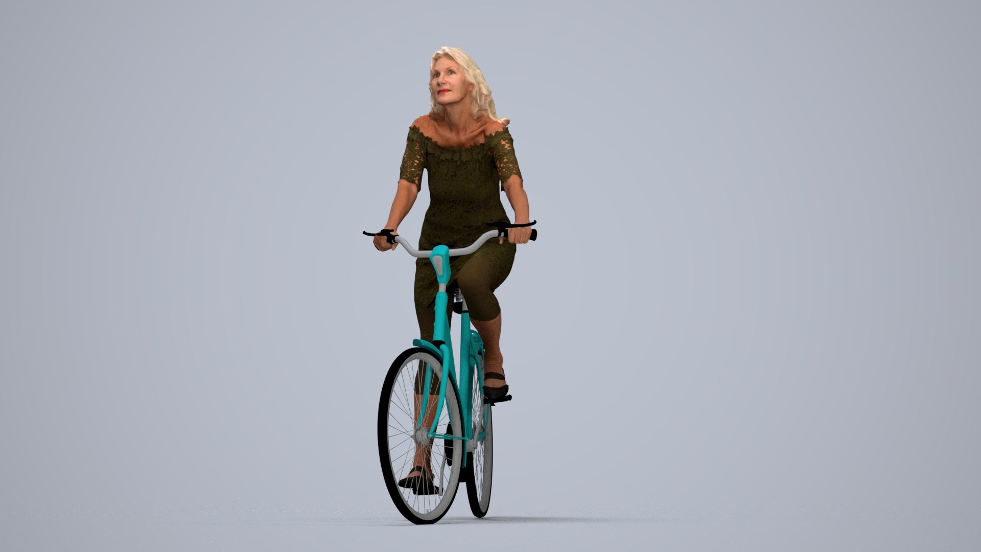 3D people model senior woman casual cycling, scanned human for 3ds Max rendering, top-down view render