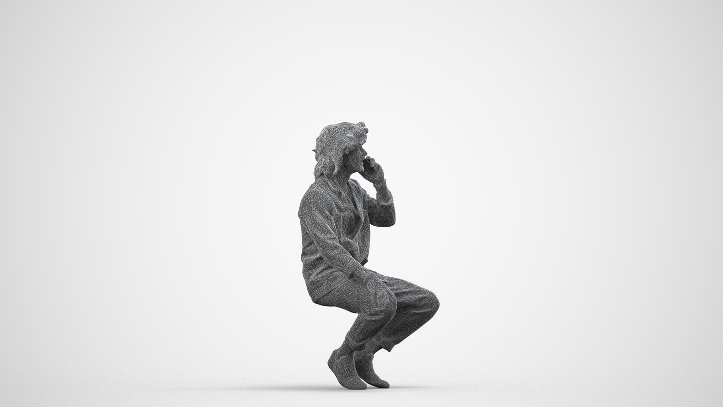 realistic 3D man casual sitting, scanned archviz people for Blender and 3ds Max, wireframe side view