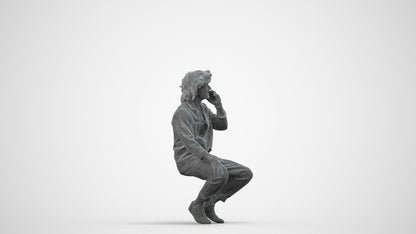 realistic 3D man casual sitting, scanned archviz people for Blender and 3ds Max, wireframe side view