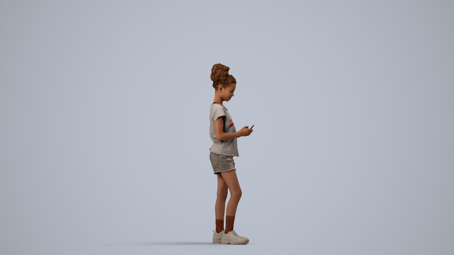 photogrammetry 3D girl casual kids, realistic human model archviz FBX, side view render