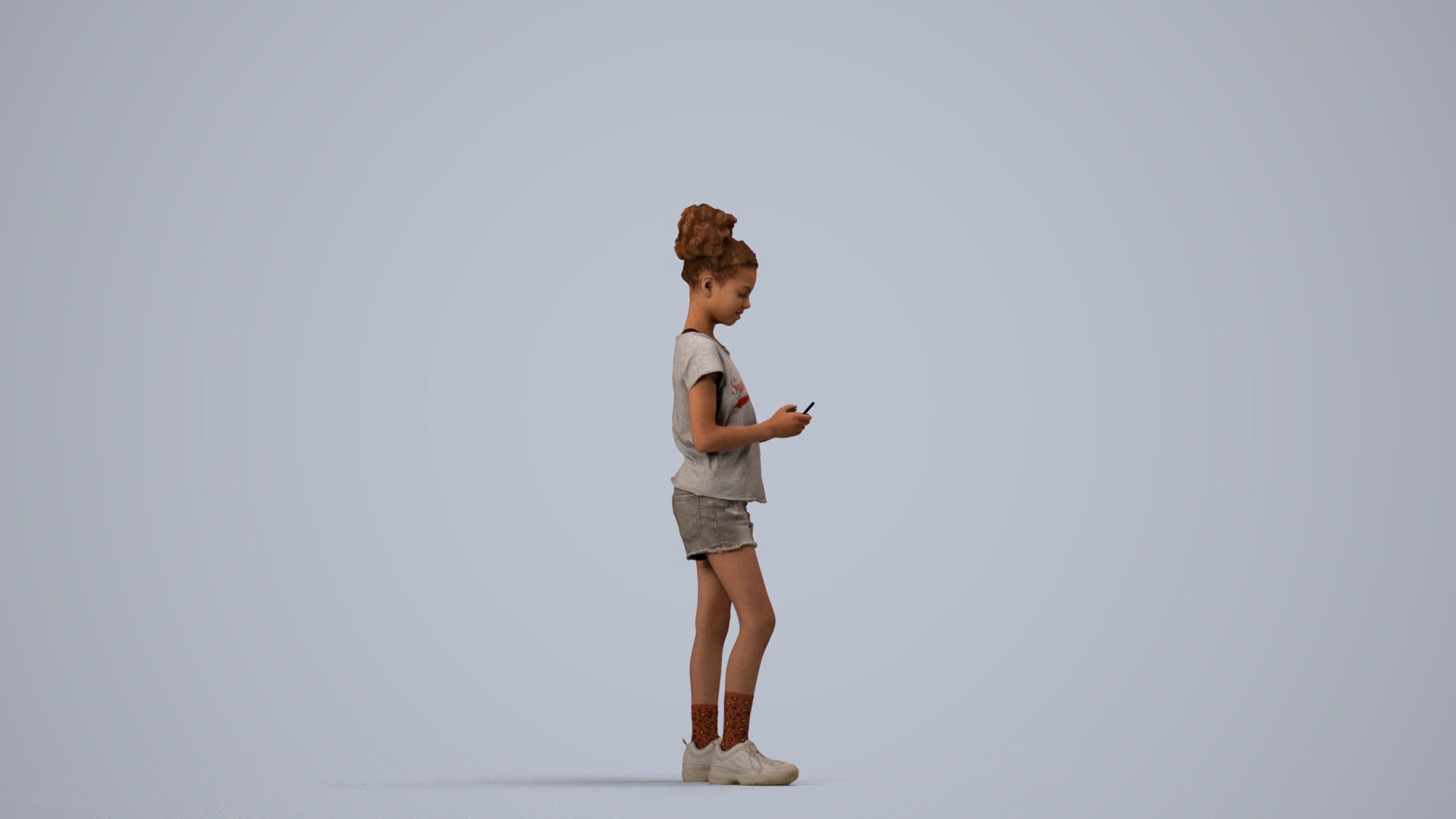 photogrammetry 3D girl casual kids, realistic human model archviz FBX, side view render
