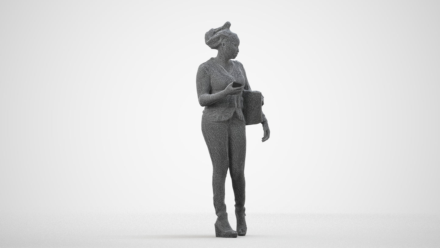 photogrammetry 3D woman casual walking, realistic human model archviz FBX, wireframe side view
