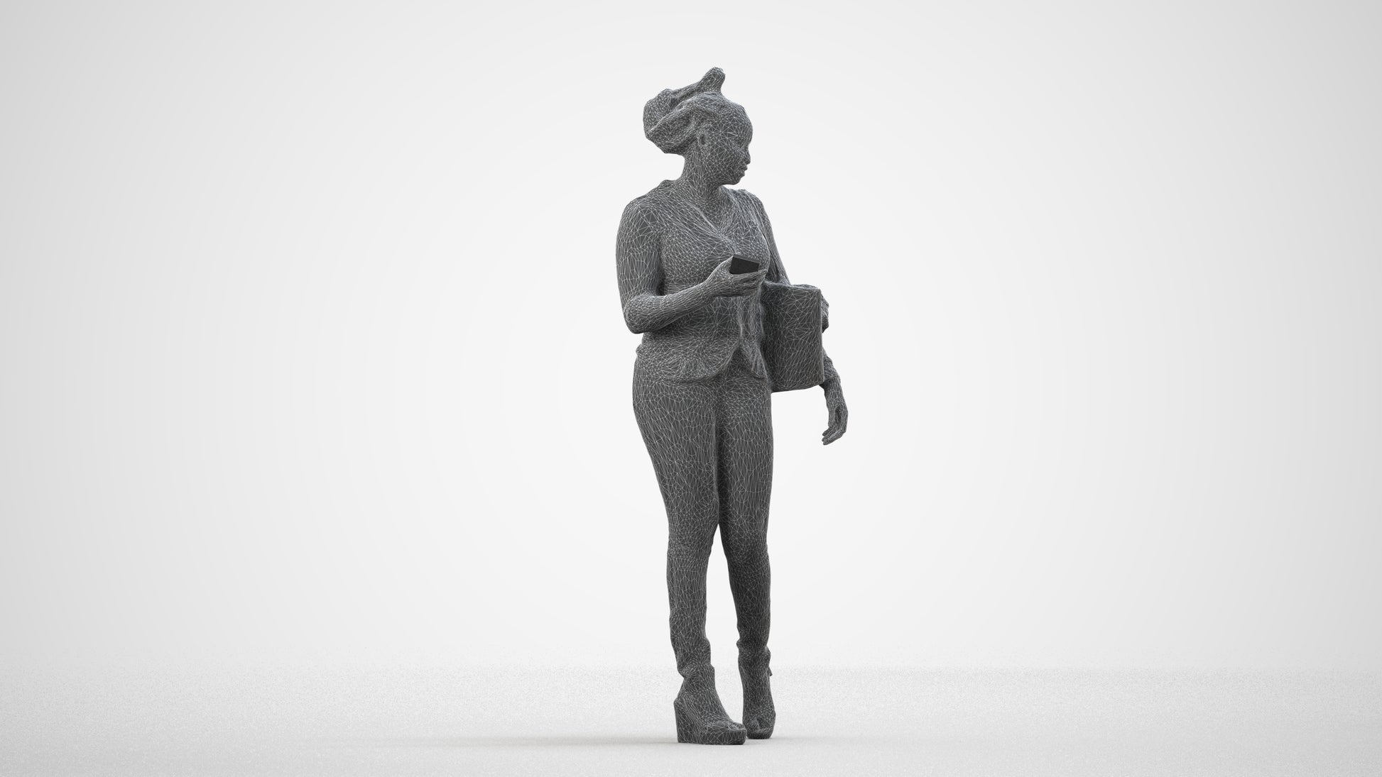 photogrammetry 3D woman casual walking, realistic human model archviz FBX, wireframe side view