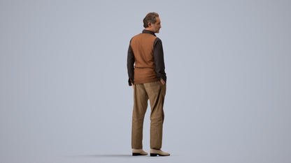 realistic 3D human man business standing, archviz people FBX OBJ for Blender, side view render