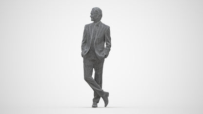 3D human model man business standing, photogrammetry scanned person for archviz, wireframe back view