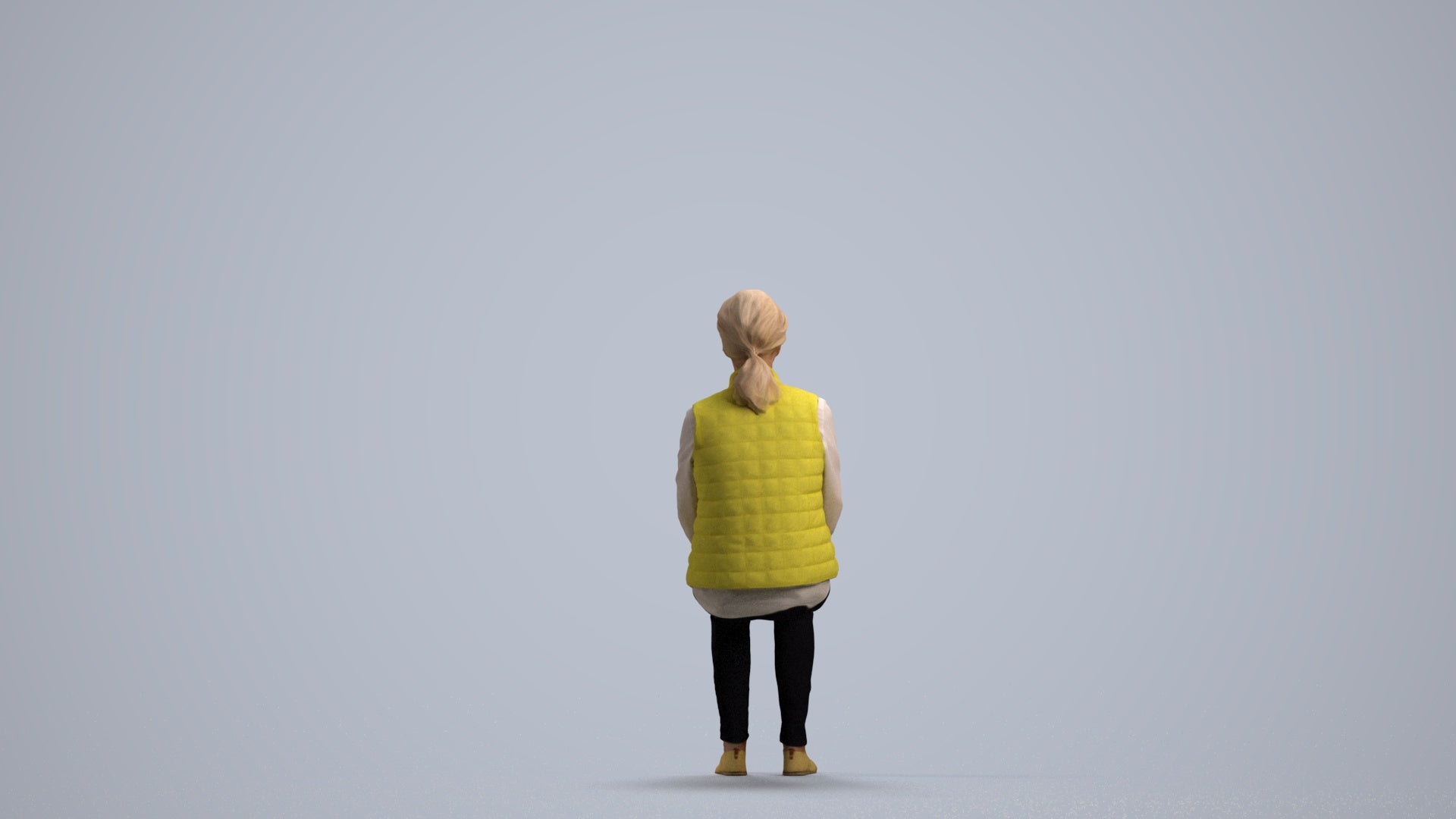 3D people model senior woman casual sitting, scanned human for 3ds Max rendering, front view render