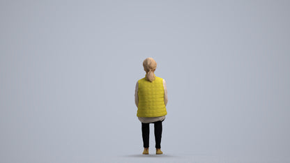 3D people model senior woman casual sitting, scanned human for 3ds Max rendering, front view render