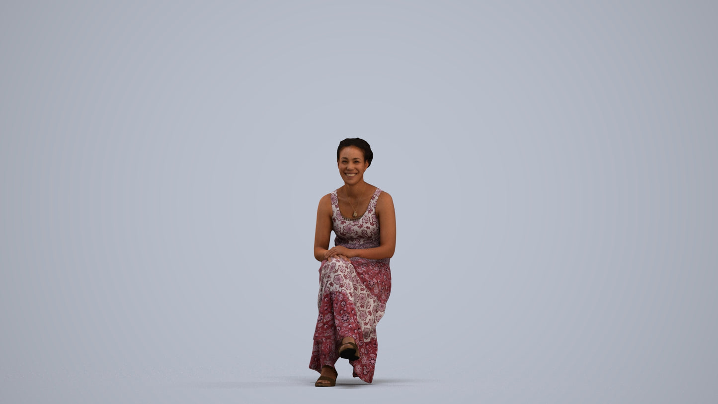 realistic 3D human woman casual sitting, archviz people FBX OBJ for Blender, standing pose render