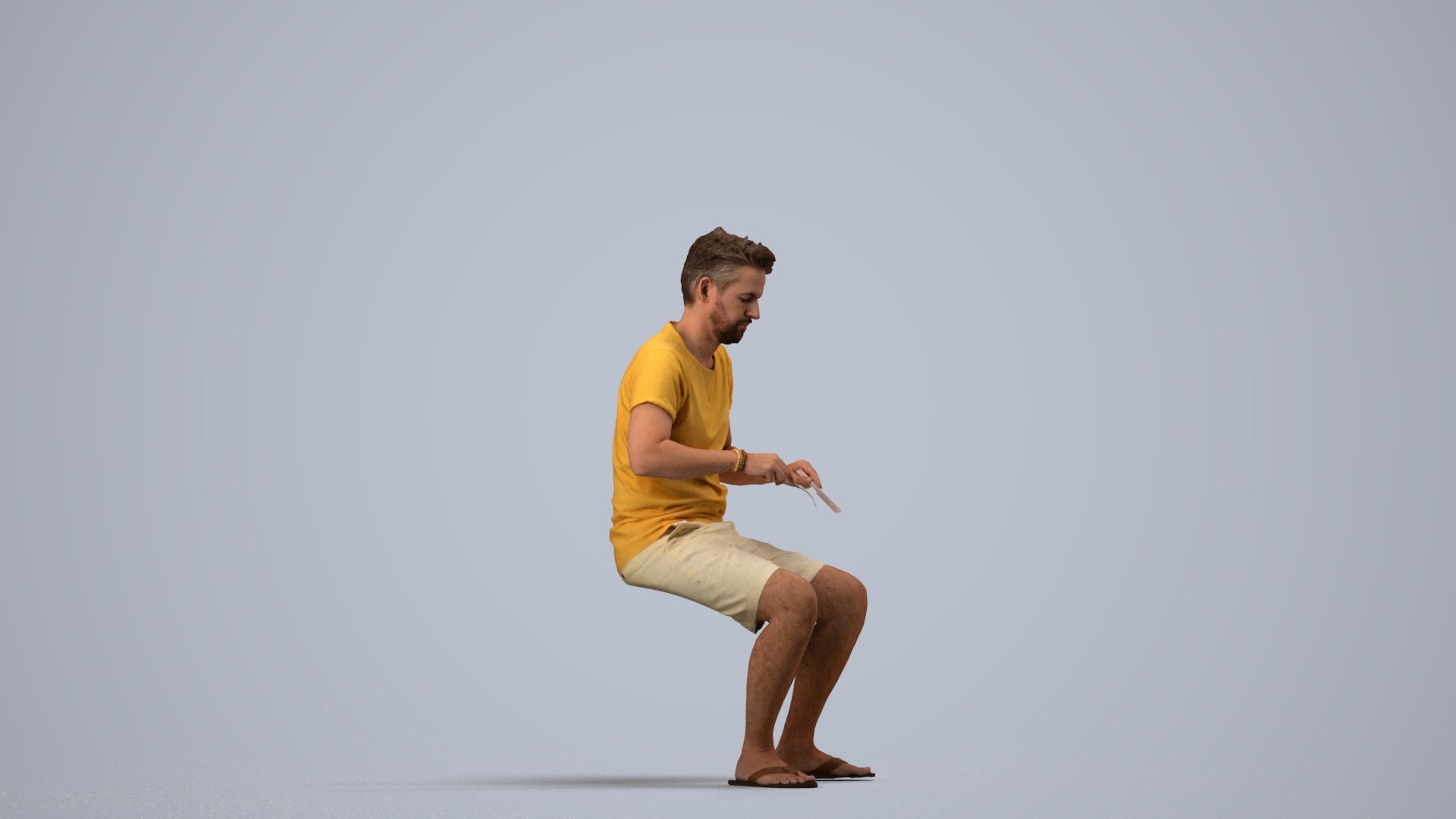 realistic 3D people man casual sitting, render-ready for V-Ray and Corona, FBX OBJ, side view render